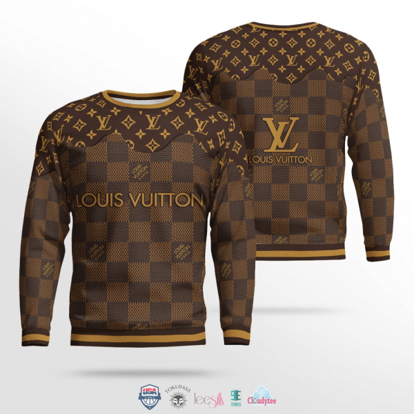 Louis Vuitton Brown Unisex Sweater Sweatshirt Shirt Clothing Clothes Outfits For Men Women HT
